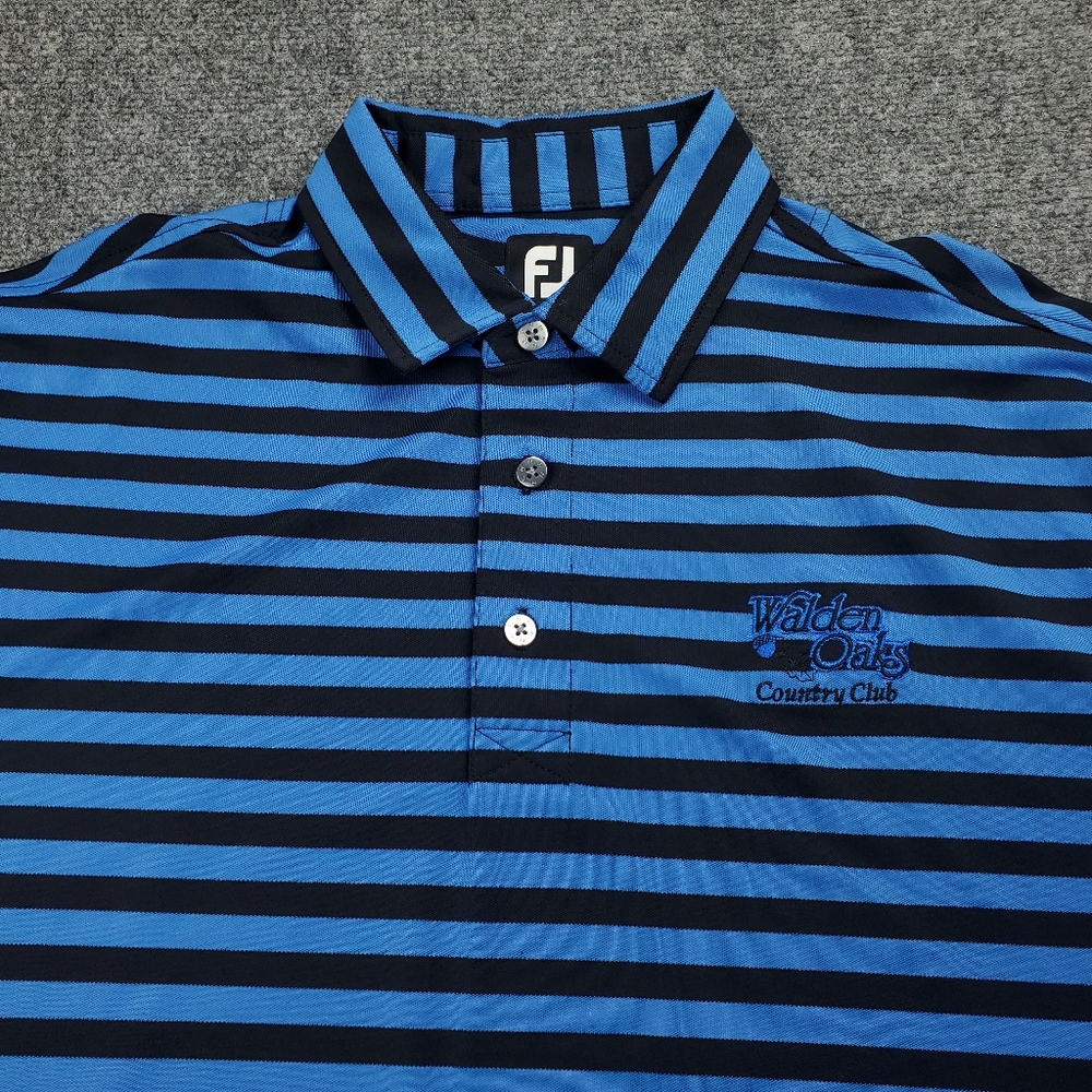 FootJoy FJ Polo Shirt Mens XL Golf Performance Blue Black Striped Athletic - Picture 6 of 10
